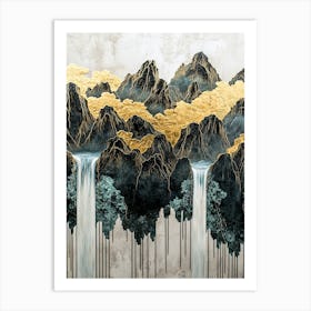 Tian Shan Mountain Golden Peaks - Aerial Opulence Art Print