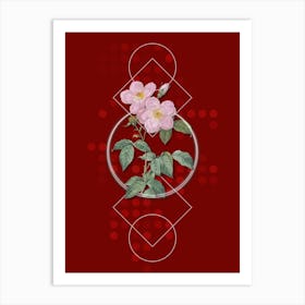 Vintage Tea Scented Roses Bloom Botanical with Geometric Line Motif and Dot Pattern n.0201 Art Print