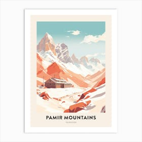 Vintage Winter Travel Poster Pamir Mountains Tajikistan 3 Art Print