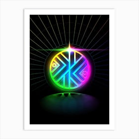 Neon Geometric Glyph in Candy Blue and Pink with Rainbow Sparkle on Black n.0173 Art Print