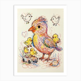 Bird And Chicks 1 Art Print