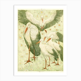 Five Storks In A Meadow, Theo Van Hoytema Art Print