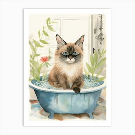 Balinese Cat In Bathtub Botanical Bathroom 4 Art Print