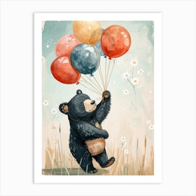 American Black Bear Holding Balloons Storybook Illustration 1 Art Print