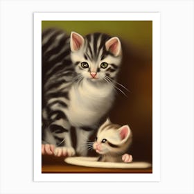 Kitten And Cat Painting Art Print