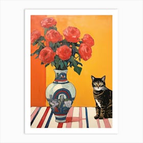 Rose Flower Vase And A Cat, A Painting In The Style Of Matisse 9 Art Print