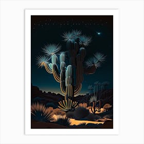 Joshua Trees At Night Retro Illustration (2) Art Print