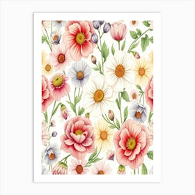 seamless Watercolor Floral Pattern Art Print