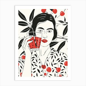 Woman Portrait With Cherries 5 Pattern Art Print