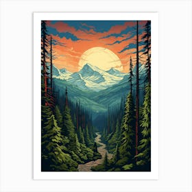 Mount Rainier National Park Retro Pop Art 8 Art Print
