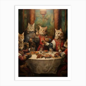 Royal Red Cats At A Medieval Banquet Art Print