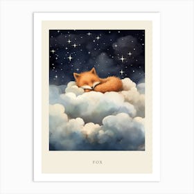 Baby Fox 5 Sleeping In The Clouds Nursery Poster Art Print