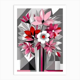 Pink Cubist Flowers 2 Art Print