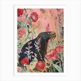Floral Animal Painting Walrus Art Print