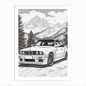 Bmw M3 Snowy Mountain Drawing 2 Art Print