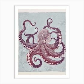 Octopus Red & Blue Silk Screen Inspired 1 Art Print