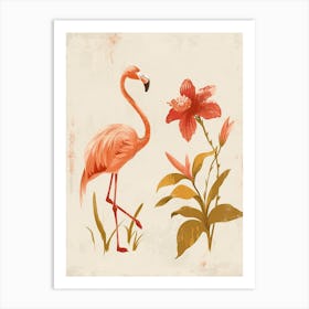Jamess Flamingo And Tiare Flower Minimalist Illustration 3 Art Print