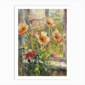 Poppy Flowers On A Cottage Window 2 Art Print