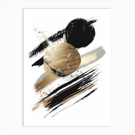 Black And Gold Brush Strokes 17 Art Print