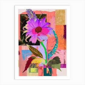 Aster 5 Neon Flower Collage Art Print