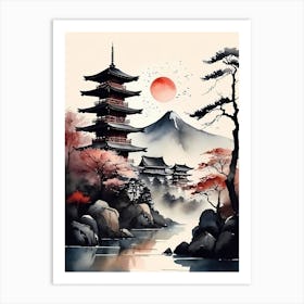 Japanese Landscape Watercolor Painting (61) Art Print