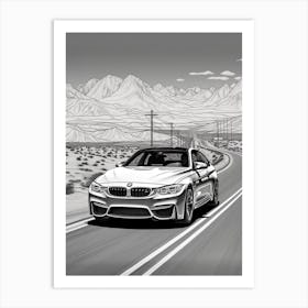 Bmw M3 Open Road Line Drawing 1 Art Print