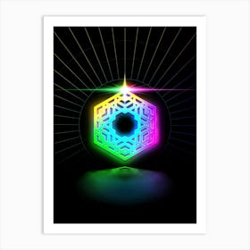 Neon Geometric Glyph in Candy Blue and Pink with Rainbow Sparkle on Black n.0131 Art Print