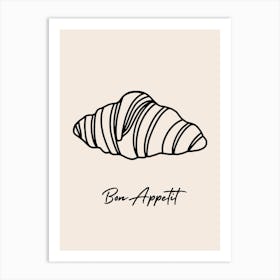 Croissant Line Drawing B&W Art Print