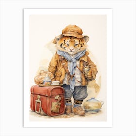 Tiger Illustration Traveling Watercolour 1 Art Print