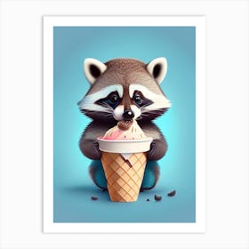 Raccoon Eating Ice Cream Art Print