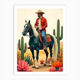 Cowboy On Horseback Bohemian Art Art Print