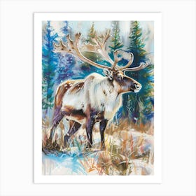 Caribou Pastel Watercolour 4 Affiche