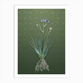 Vintage Blue Corn Lily Botanical on Lunar Green Pattern n.0913 Art Print