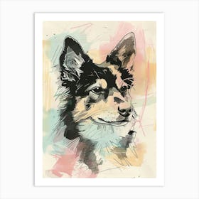 Colourful Finnish Lapphund Dog Line Illustration 2 Art Print