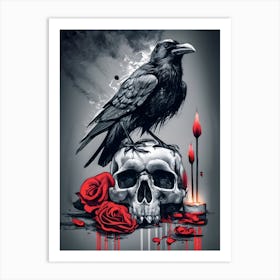 Raven And Roses Art Print