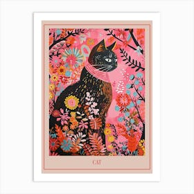 Floral Animal Painting Cat 4 Poster Art Print