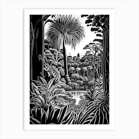 Jardim Botânico Do Rio De Janeiro, 1, Brazil Linocut Black And White Vintage Art Print