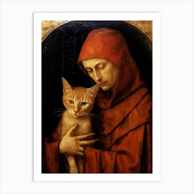 Cat With Monk In A Romantesque Style 2 Art Print