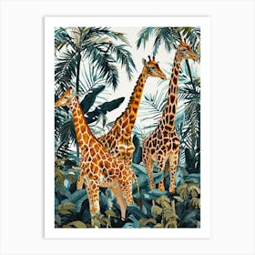 Giraffes In The Leaves Watercolour Illustration Art Print