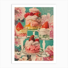 Retro Layered Strawberry Dessert Collage 4 Art Print