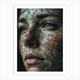 Close Up Photo Of A Weathered Face Skin Etched With Fine Cracks Freckles Scattered Like Constellat Art Print