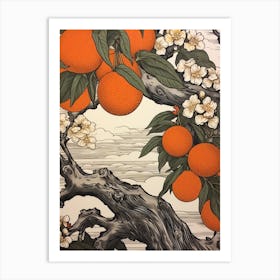 Tachibana Mandarin Orange 1 Vintage Botanical Woodblock Art Print