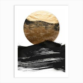 Gold And Black Brushstrokes 6 Art Print