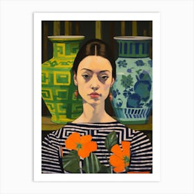 Woman With A Veronica Flower Art Print