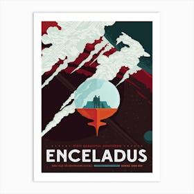 NASA Vintage Style Poster, Enceladus, Retro Space Art Art Print