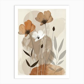 Flowers In Beige, Brown And White Tones, Using Simple Shapes In A Minimalist And Elegant 11 Art Print