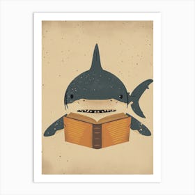 Shark Reading A Book Muted Pastels Art Print