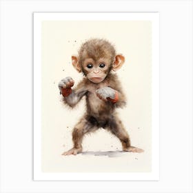 Monkey Painting Boxing Watercolour 2 Art Print