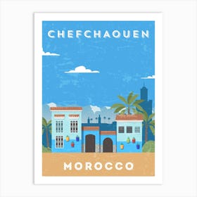 Chefchaouen, Morocco — Retro travel minimalist poster Art Print