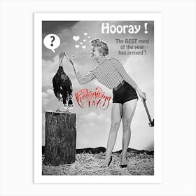 Funny Thanksgiving Poster With Pin Up Girl Holding An Axe And A Turkey Art Print